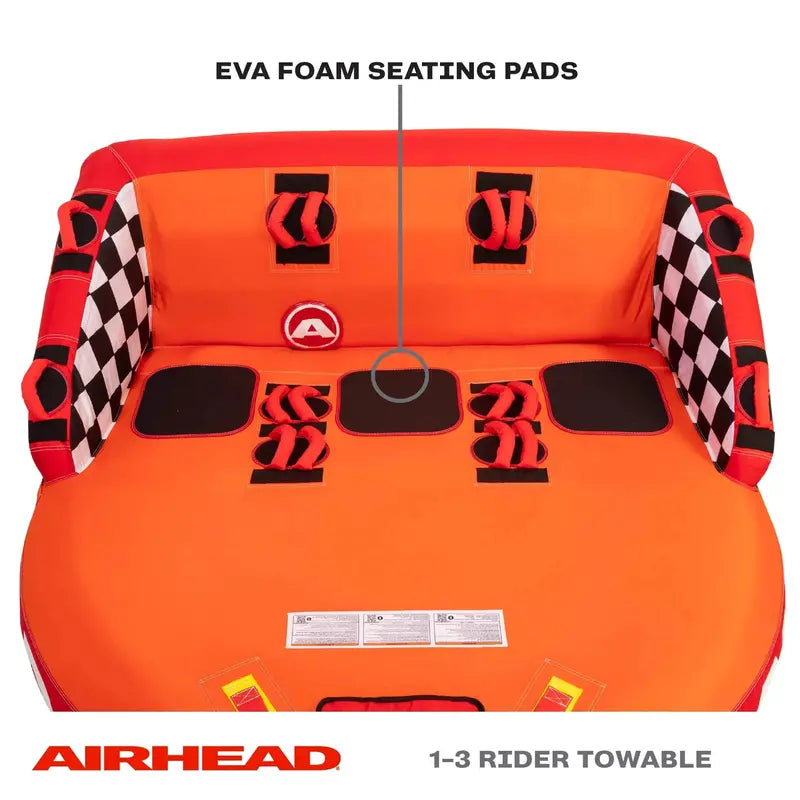 Airhead Super Mable Towable Tube for 1-3 Riders, Heavy-Duty Nylon, Dual Tow Points, Water Sports