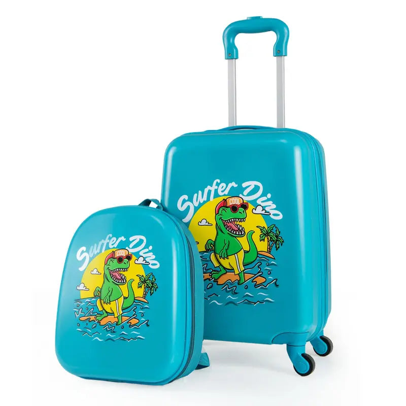 Children’s Rolling Luggage Set  2-Piece Blue Lightweight Suitcases with 360° Spinner Wheels