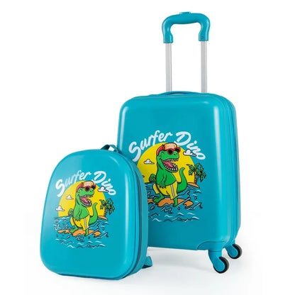 Children’s Rolling Luggage Set  2-Piece Blue Lightweight Suitcases with 360° Spinner Wheels