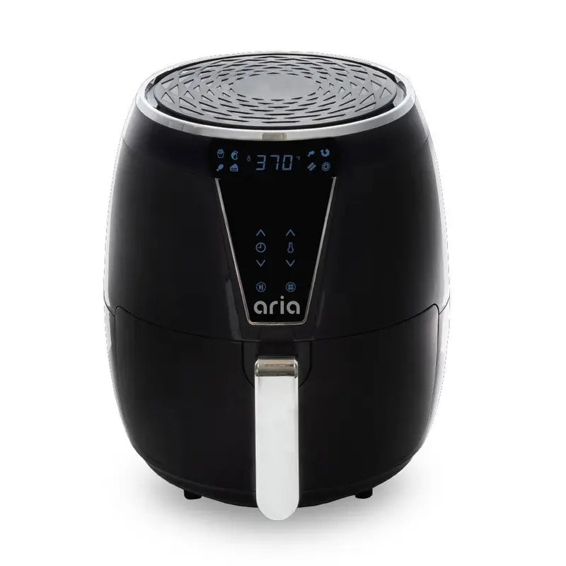 ARIA 5Qt Teflon-Free Premium Ceramic Air Fryer with 2-Tier Stainless Steel Rack Baking Pan Skewers and Extended Recipe Book CFA-897