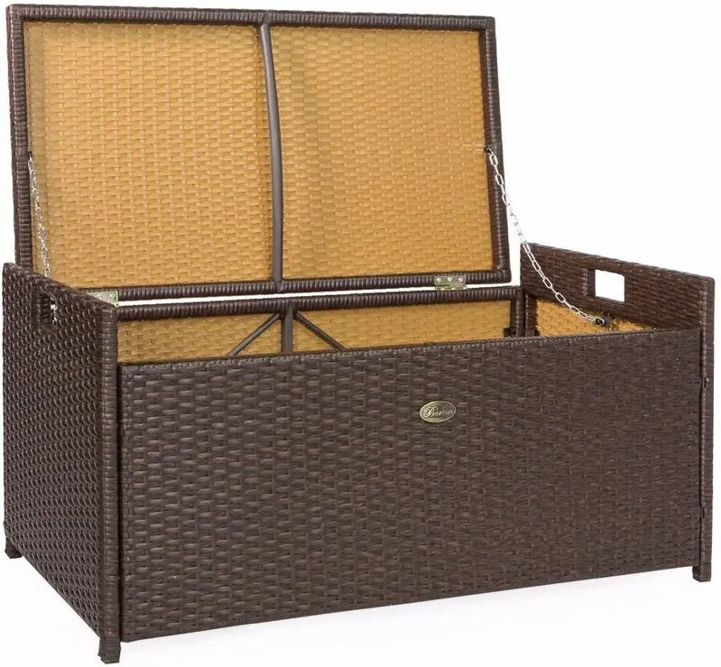 Barton Rattan-Style Outdoor Storage Bench: 60-Gallon Waterproof Deck Box with Cushioned Seat