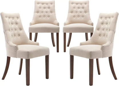 Wingback Fabric Dining Chair Set (2-Piece)  Tufted Beige Chairs for Dining Room, Kitchen, or Living Area
