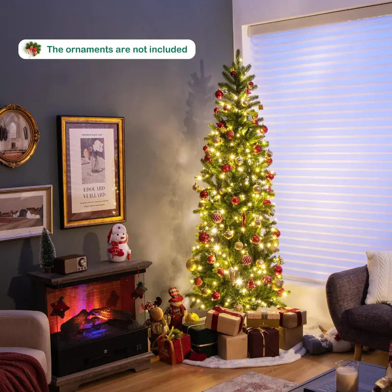 5-Foot Pre-Lit Slim Pencil Christmas Tree with 390 PVC/PE Branch Tips