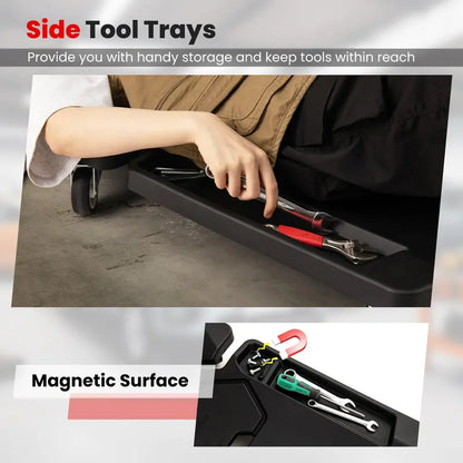 43-Inch Padded Mechanic Creeper with Contoured Headrest and Dual Tool Trays
