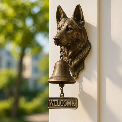 Welcome Bell Shepherd Bronze Wall Chime  Elegant Canine-Themed Entryway Accent