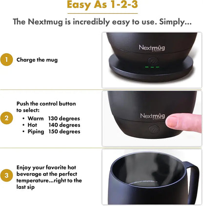 Nextmug 14 oz. Temperature-Controlled, Self-Heating Coffee Mug  Black