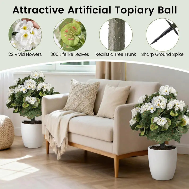 Set of 2 Begonia Ball Topiaries  22.5-Inch Artificial Plants with Ground Anchors