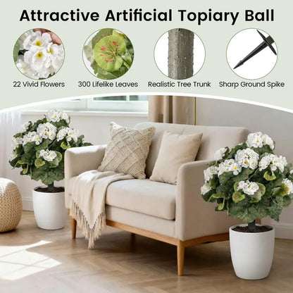 Set of 2 Begonia Ball Topiaries  22.5-Inch Artificial Plants with Ground Anchors