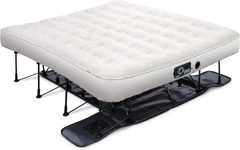 EZ-Bed King Air Mattress with Integrated Steel Frame & Rolling Case  Auto-Shutoff Pump, Self-Inflating Guest Bed for Travel and Camping