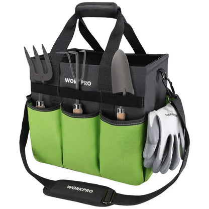 WORKPRO Heavy-Duty Stand-Up Garden Tote Bag  10 Organized Pockets & Adjustable Strap
