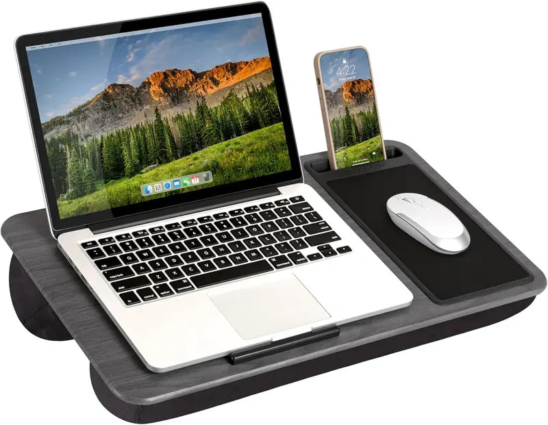 Ergonomic Lap Desk for Remote Work Featuring Integrated Mouse Pad, Cushion & Device Slot