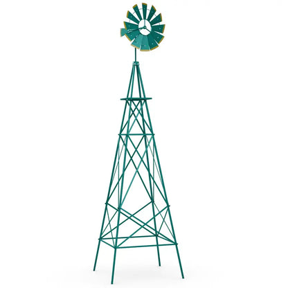 8-Foot All-Weather Ornamental Metal Windmill with Four-Point Base and Weathervane Feature