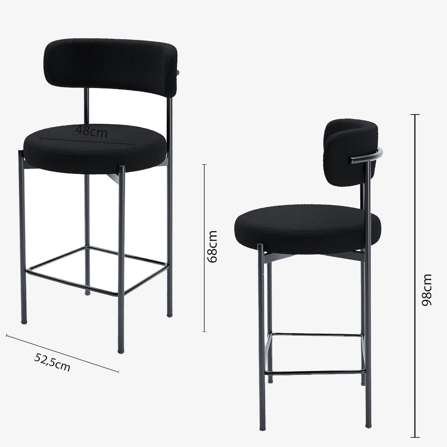 Lot de 2 tabourets de bar bouclette gris anthracite Agathe