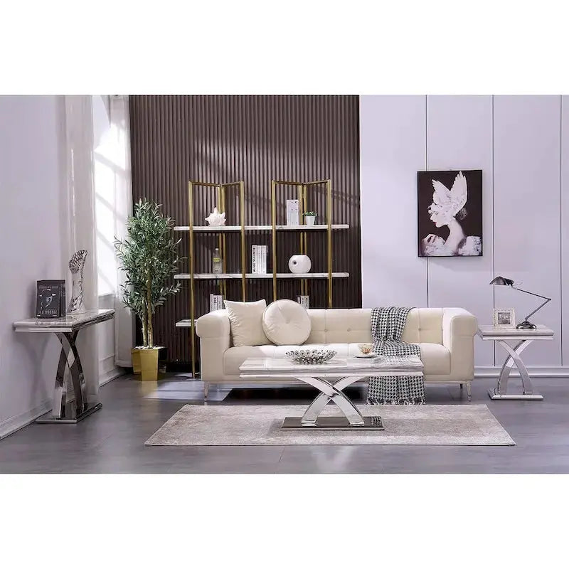 Modern 48-Inch Rectangular Coffee Table with X-Base Pedestal Design