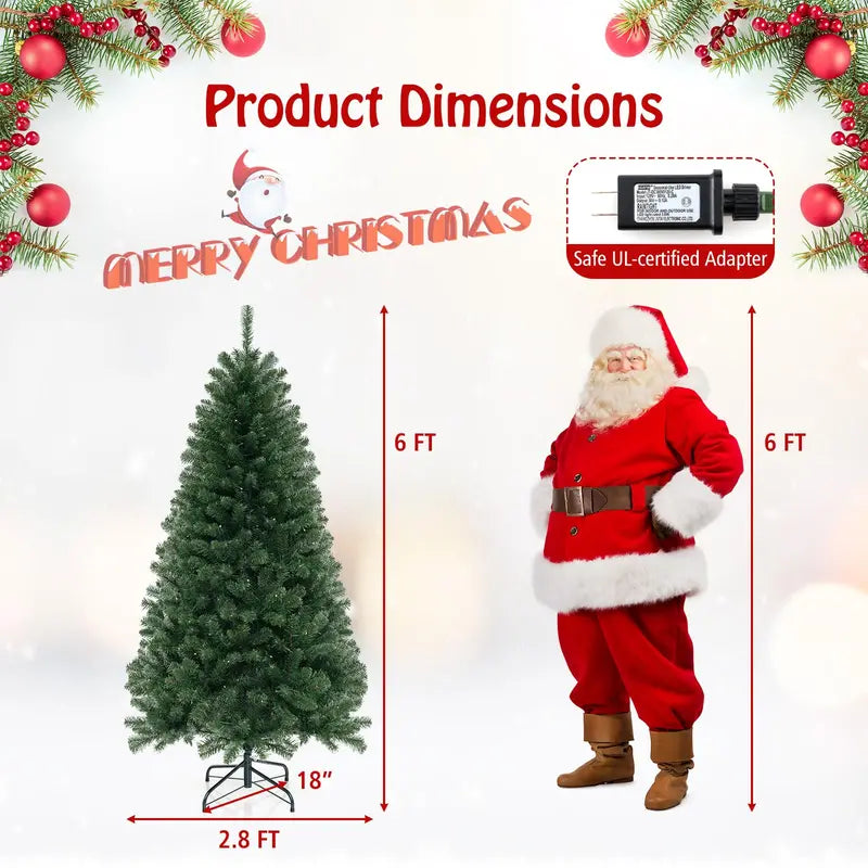 6 ft Pre-Lit Christmas Tree  Hinged Artificial Xmas Tree with 200 Warm White LED Lights