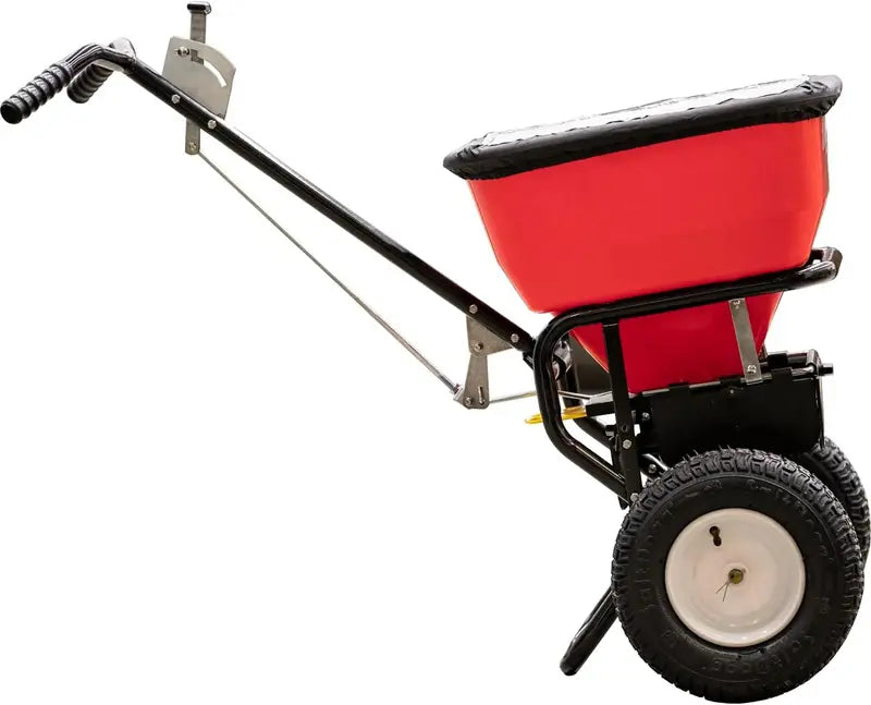 Adjustable Walk-Behind Broadcast Spreader  100-Lb Capacity for Seed, Fertilizer, Salt, and Ice Melter
