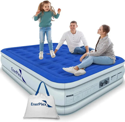 EnerPlex Double-Height Air Mattress with Integrated Pump  Queen Size, 13″ Raised Profile