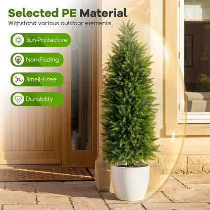 Set of 2 Artificial Cedar Cypress Plants in Cement-Filled Pots (4 FT Tall)