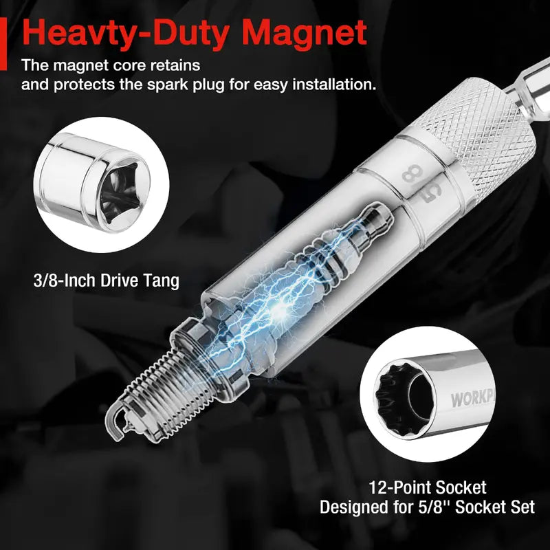 WORKPRO 5/8″ Magnetic Swivel Spark Plug Socket  3/8″ Drive, 8″ Total Length