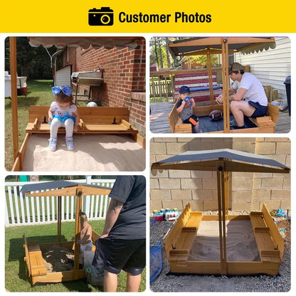 Morgete 47” Outdoor Sandbox for Kids with Lid and Bench, Wooden Sand Play Toys Center