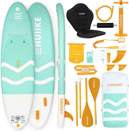 HUIIKE All-in-One Inflatable Paddle Board Kit with Pump, Paddle & Fins