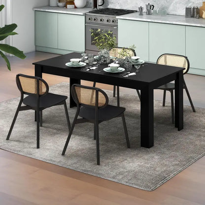63-Inch Rectangular Farmhouse Dining Table for 6-8, Black Wood Kitchen Table with 330-LB Weight Capacity