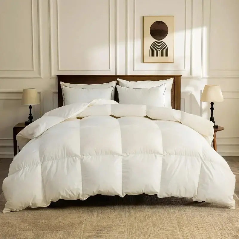 Organic Down Duvet  Queen Size, 100% Cotton Cover, Hypoallergenic & Cloud-Like Fill
