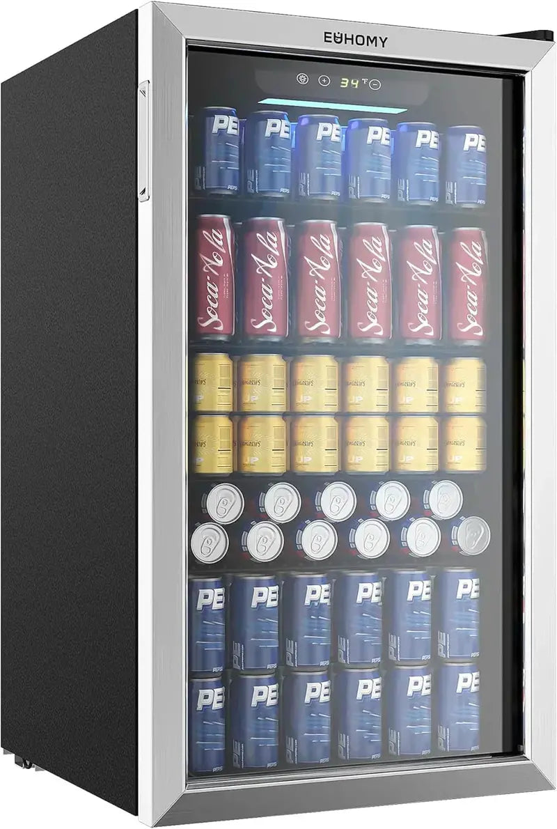 EUHOMY Beverage Refrigerator  130-Can Glass-Door Mini Fridge for Soda, Beer & Drinks