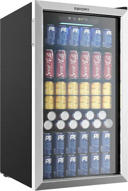 EUHOMY Beverage Refrigerator  130-Can Glass-Door Mini Fridge for Soda, Beer & Drinks