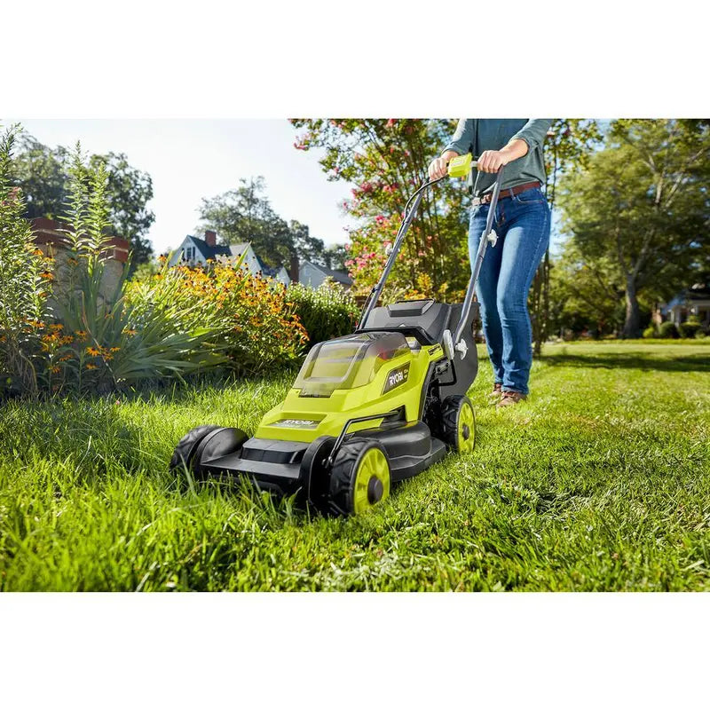 RYOBI ONE+ 18V 13″ Cordless Push Lawn Mower  Battery-Powered Walk-Behind Model