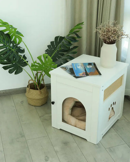 WellMall Cat Litter Box Enclosure, Cat House Side Table,Night Stand Pet House, Indoor Cat House-White