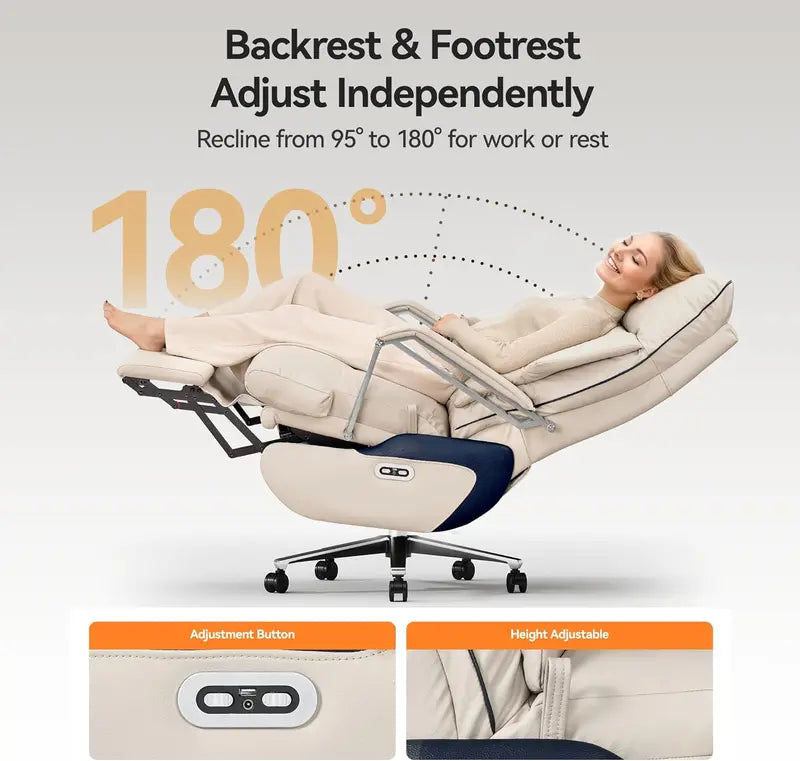 M80 Dual-Motor Executive Office Chair  Big & Tall Recliner with Footrest, Beige Fabric, 420-Lb Capacity