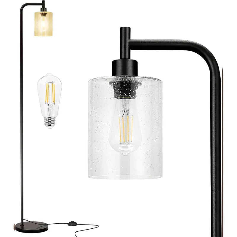 Minimalist Black Floor Lamp with Glass Shade & Integrated LED