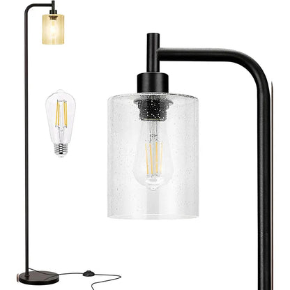 Minimalist Black Floor Lamp with Glass Shade & Integrated LED