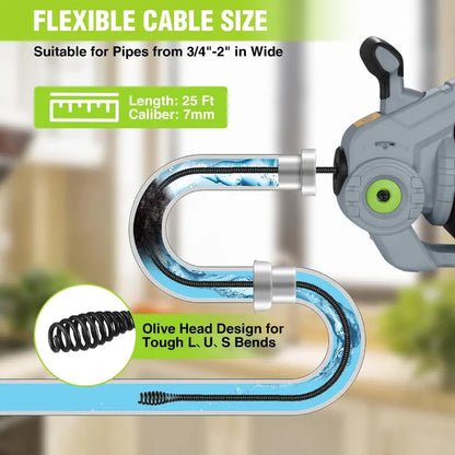 WORKPRO 20V Cordless Electric Drain Auger  25-Foot Plumbing Snake with 2.0Ah Battery & Charger