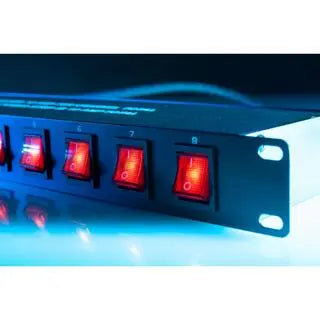 American DJ 8-Outlet OnOff Rack Mount Power Distribution Panel 8 Edison’s On The Rear Controlled By Rockers On The Front PC-100A