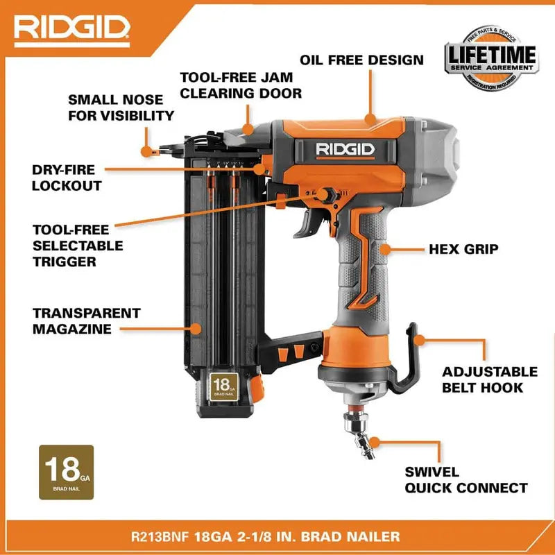 RIDGID 6 Gal. Portable Electric Pancake Air Compressor w/ 18GA Brad Nailer, 16GA Straight Finish Nailer, &amp; 18GA Finish Stapler R69603FK