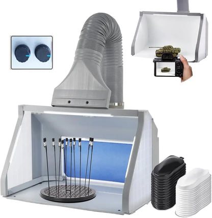 Dual Fans Airbrush Spray Booth Kit with LED Lights & Vinyl Car Set for Hobby & Craft Painting