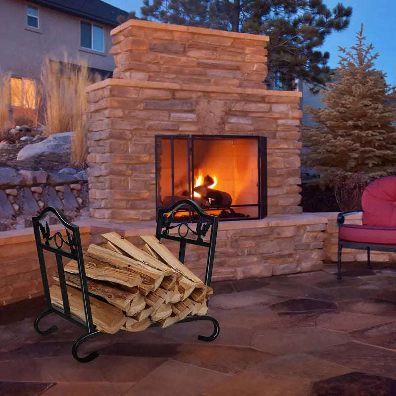 Collapsible Wrought Iron Firewood Rack for Indoor or Outdoor Storage