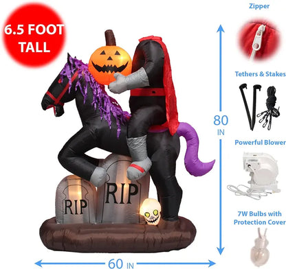 6.5-Foot Inflatable Headless Horseman for Spooky Outdoor Decor