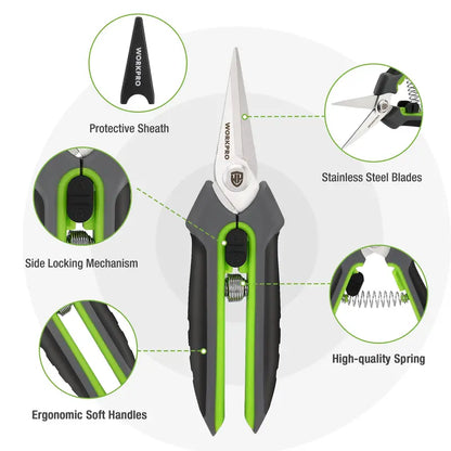WORKPRO 8-Inch Bypass Pruning Shears & 6.25-Inch Straight Garden Scissors  2-Piece Set