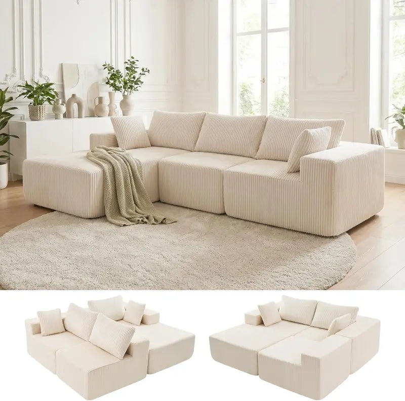 DUMOS Cloud Sectional Sofa  108″ Boneless L-Shaped Modular Couch in Grey (Left Chaise)