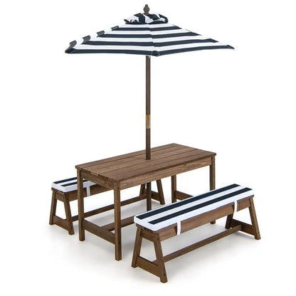 Adjustable Outdoor Kids’ Picnic Table Set with Cushioned Benches and Tilt-Height Umbrella