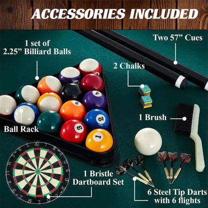 Barrington Billiard 84-Inch Arcade-Style Pool Table with Integrated Dartboard  Green Felt