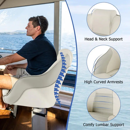 Waterproof Pontoon Captain Seat  Bucket Style with Thick Sponge Padding & PVC Leather Cover