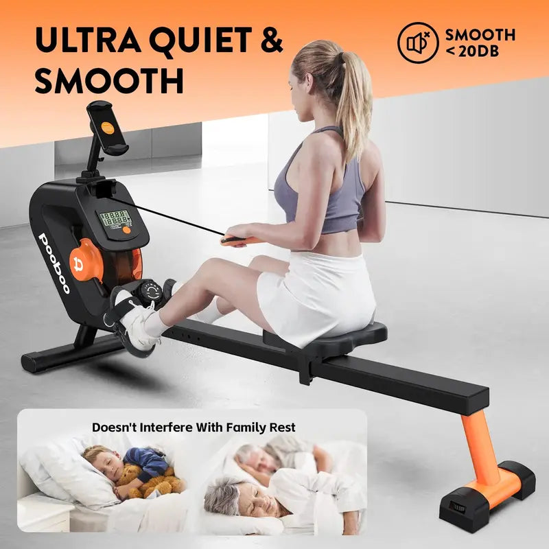 Pooboo Magnetic Rowing Machine, 8-Level Resistance, Foldable, Ergonomic Design, Supports 350 lbs, Home Exercise Equipment