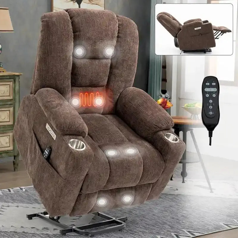 Electric Power Lift Recliner with Massage, Heat, USB-C Ports, and Dual Steel Cup Holders