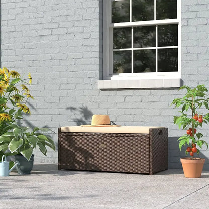 Barton Rattan-Style Outdoor Storage Bench  Weather-Resistant Wicker Deck Box with Cushioned Seat (60-Gallon Capacity)