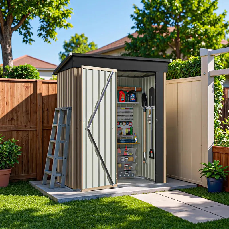 Greesum 6x4ft Lockable Patio Storage Shed  Galvanized Steel Garden Utility Shed