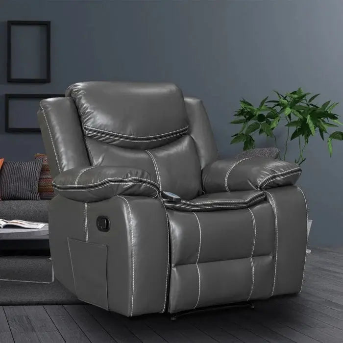 Wide-Seat Leather Recliner with Heating and Massage Functions  Durable Upholstered Lounge Chair
